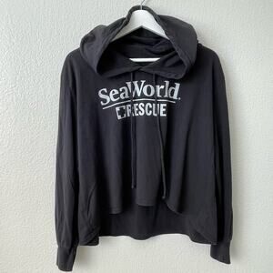 Seaworld Rescue Womens Black Cropped Hoodie Longsleeve Pullover Sweater Size S/M